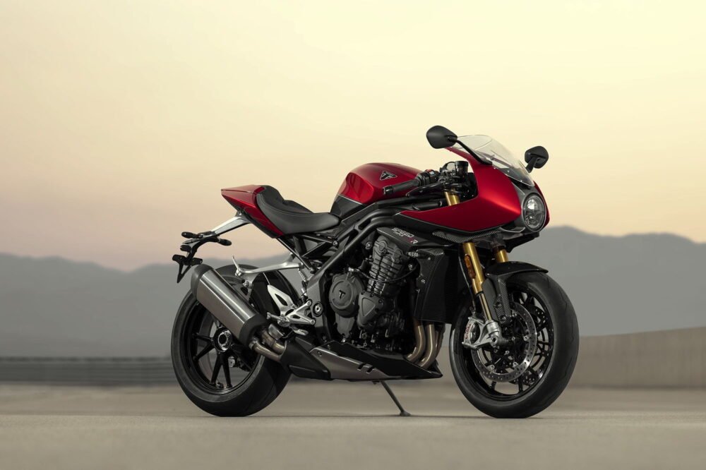 speed triple 1200 rr red at dusk