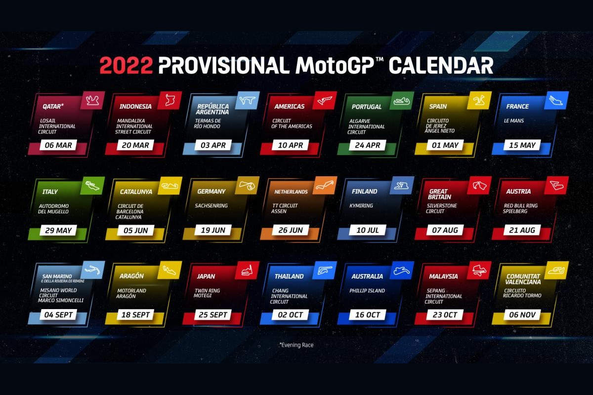 Moto Gp 2022 Schedule Motogp Unveils Provisional 2022 Schedule With Two New Venues - Motonews  World
