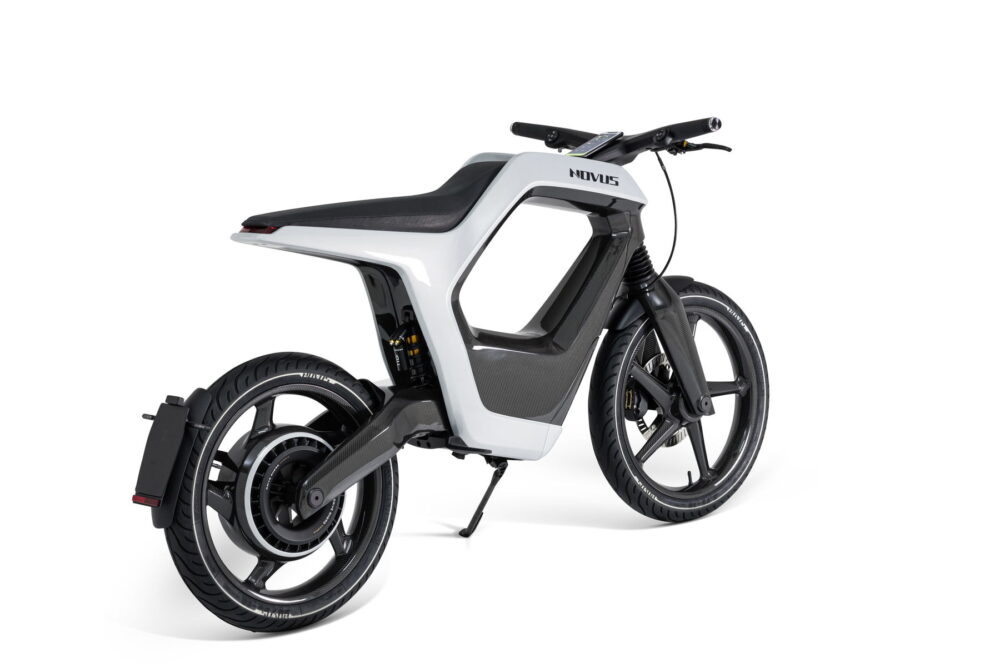 novus electric bike carbon fiber white rear