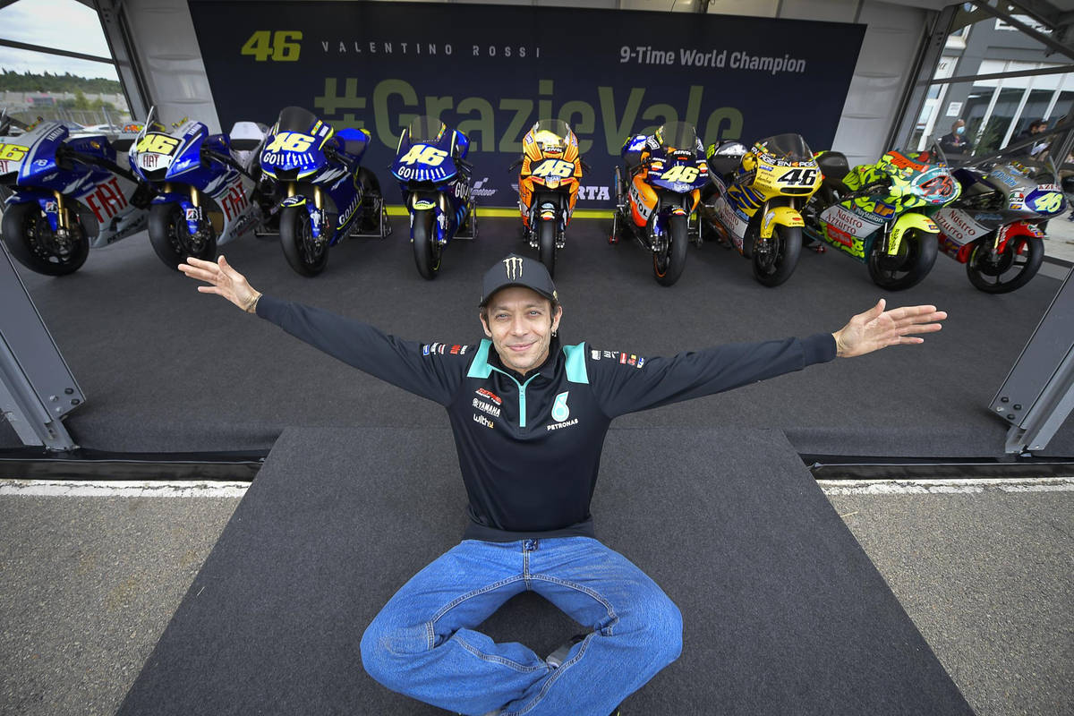 rossi with his winning motogp bikes